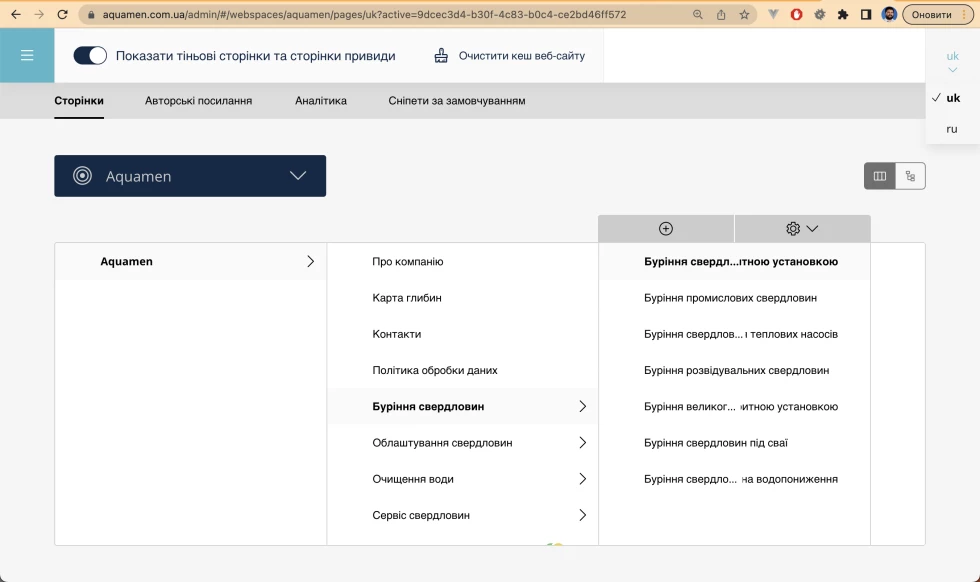 Managing main content of informational site